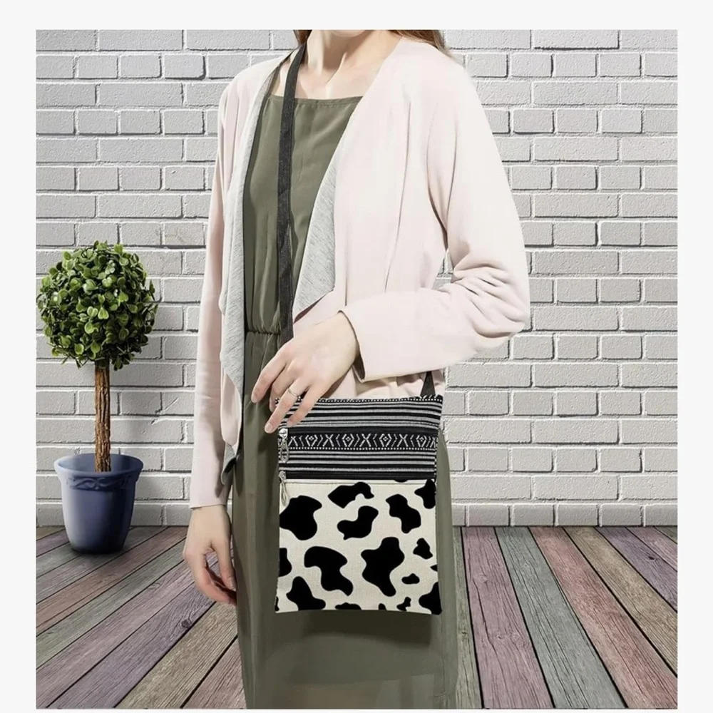🆕 Milk Cow Spot Messenger Bag Small Ethnic Pattern Adjustable Strap Crossbody